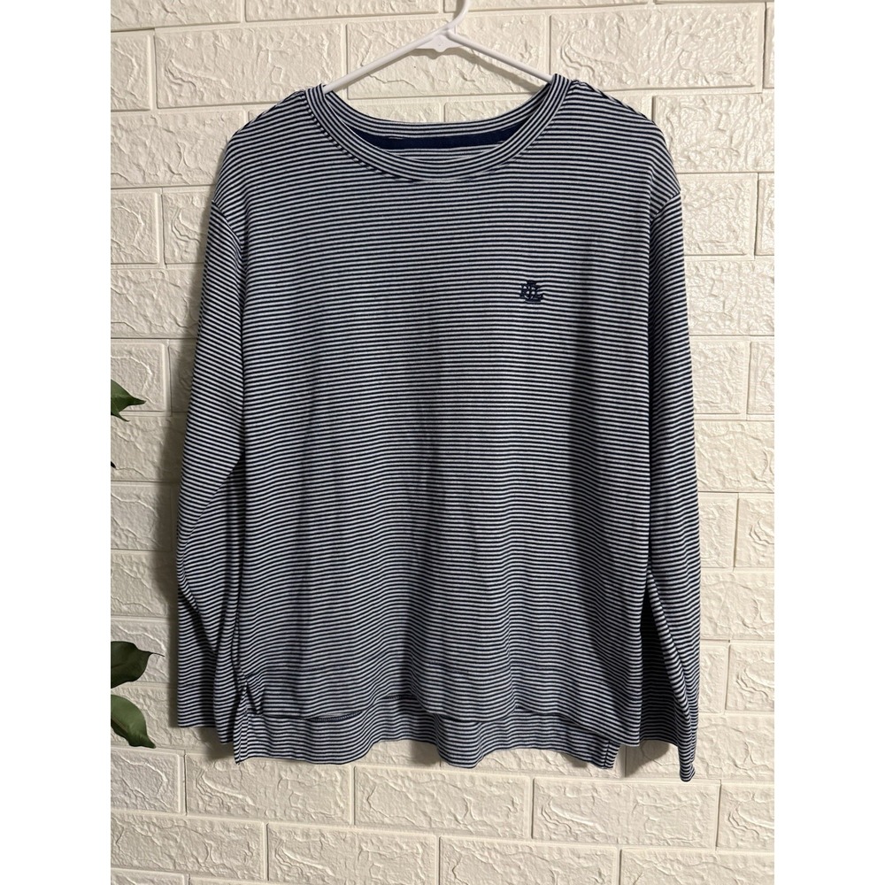 Lauren Ralph Lauren Women's Long Sleeve Blue and White Striped Shirt, Size M